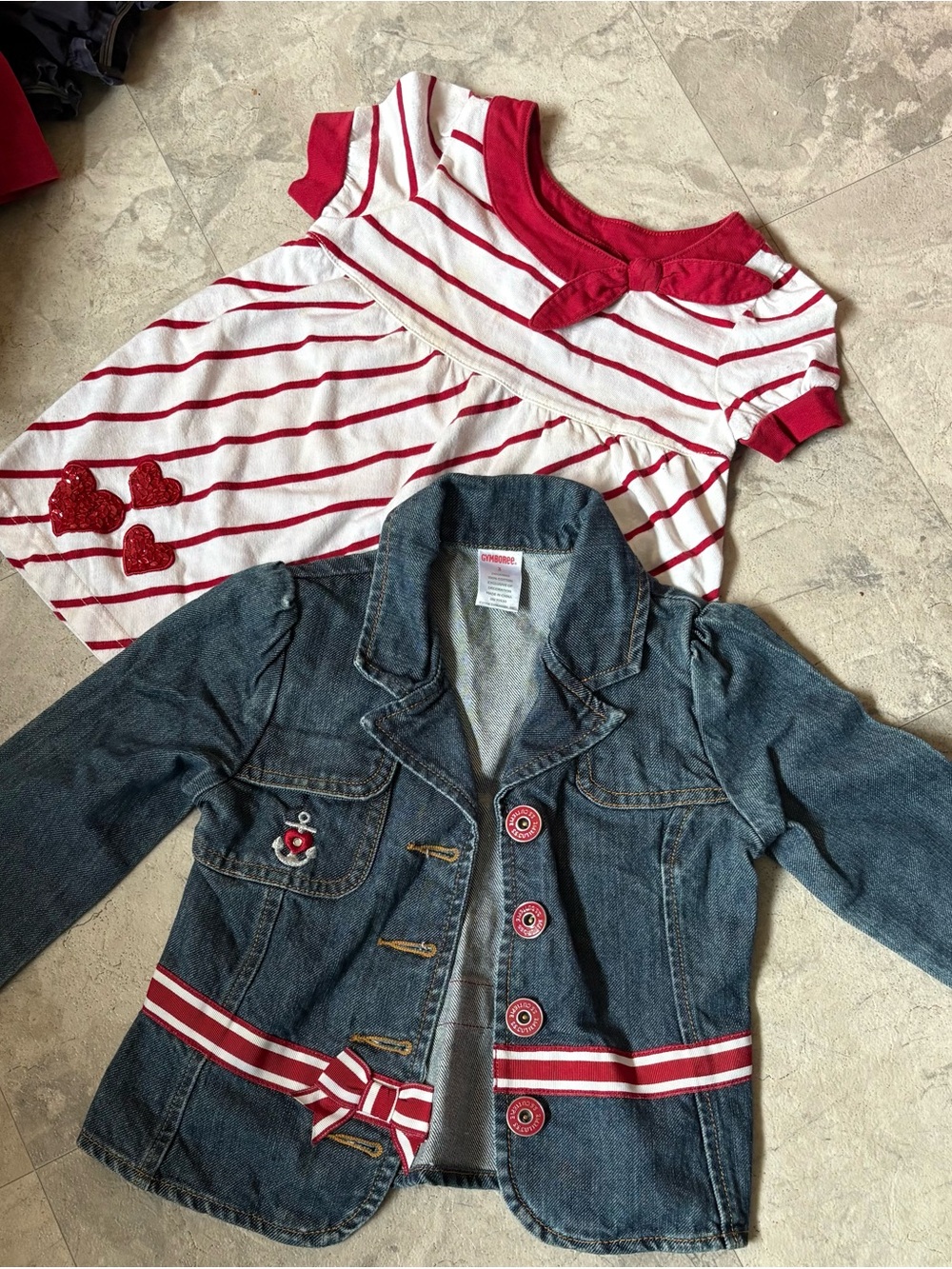 Kids Denim Jacket with Striped Red Accent - Unbranded